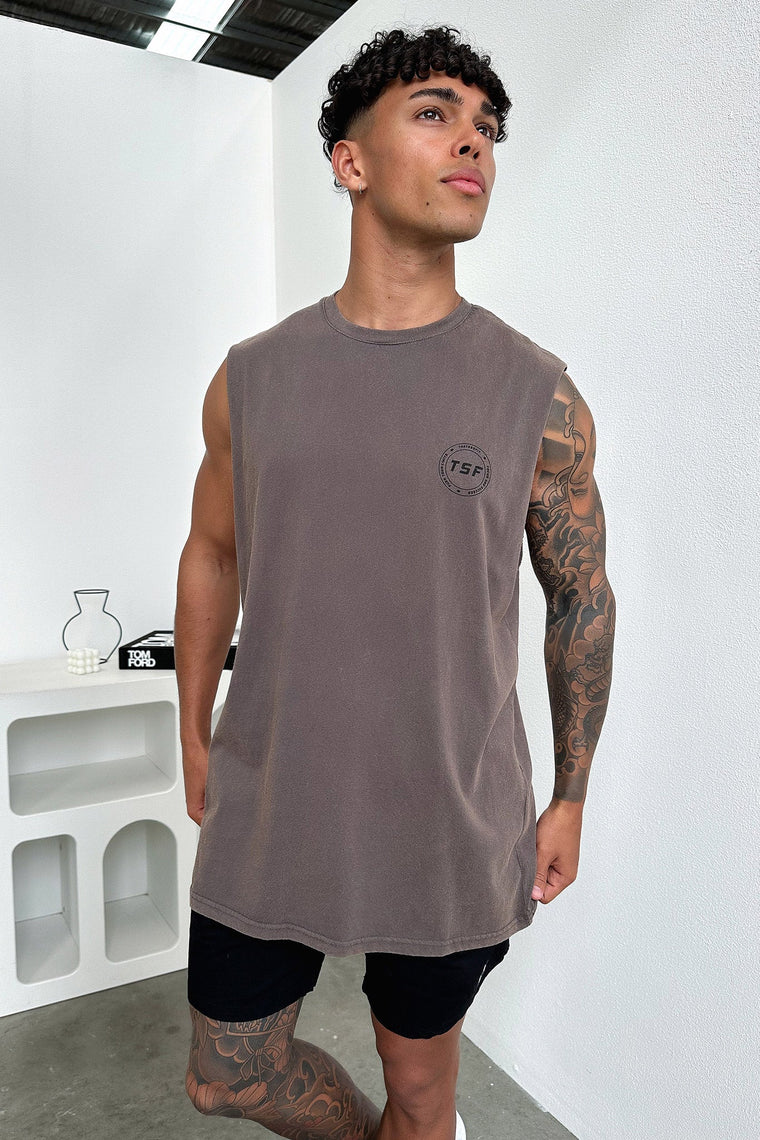 Nate Tank Top - Brown Acid Wash